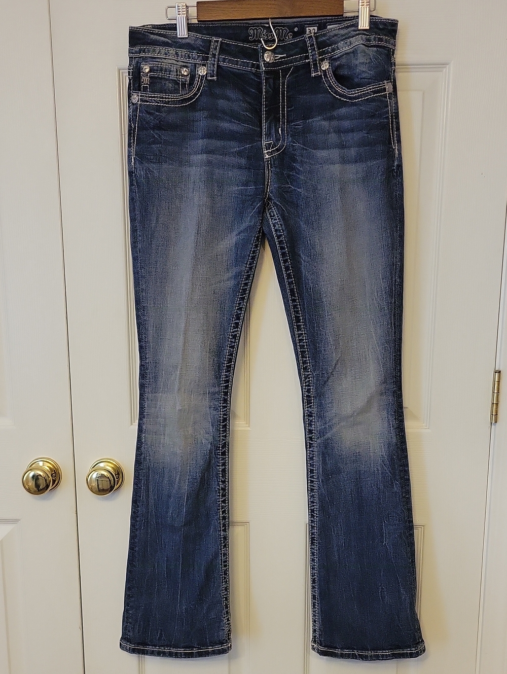 Miss Me Dark Blue Flare Jeans with Contrast Stitching